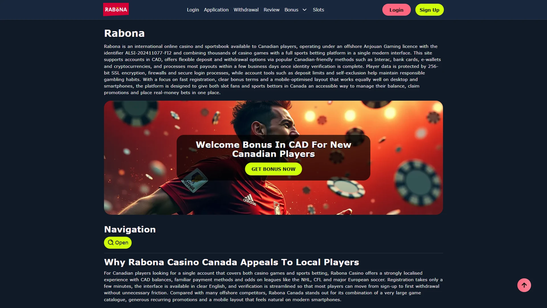 Rabona homepage